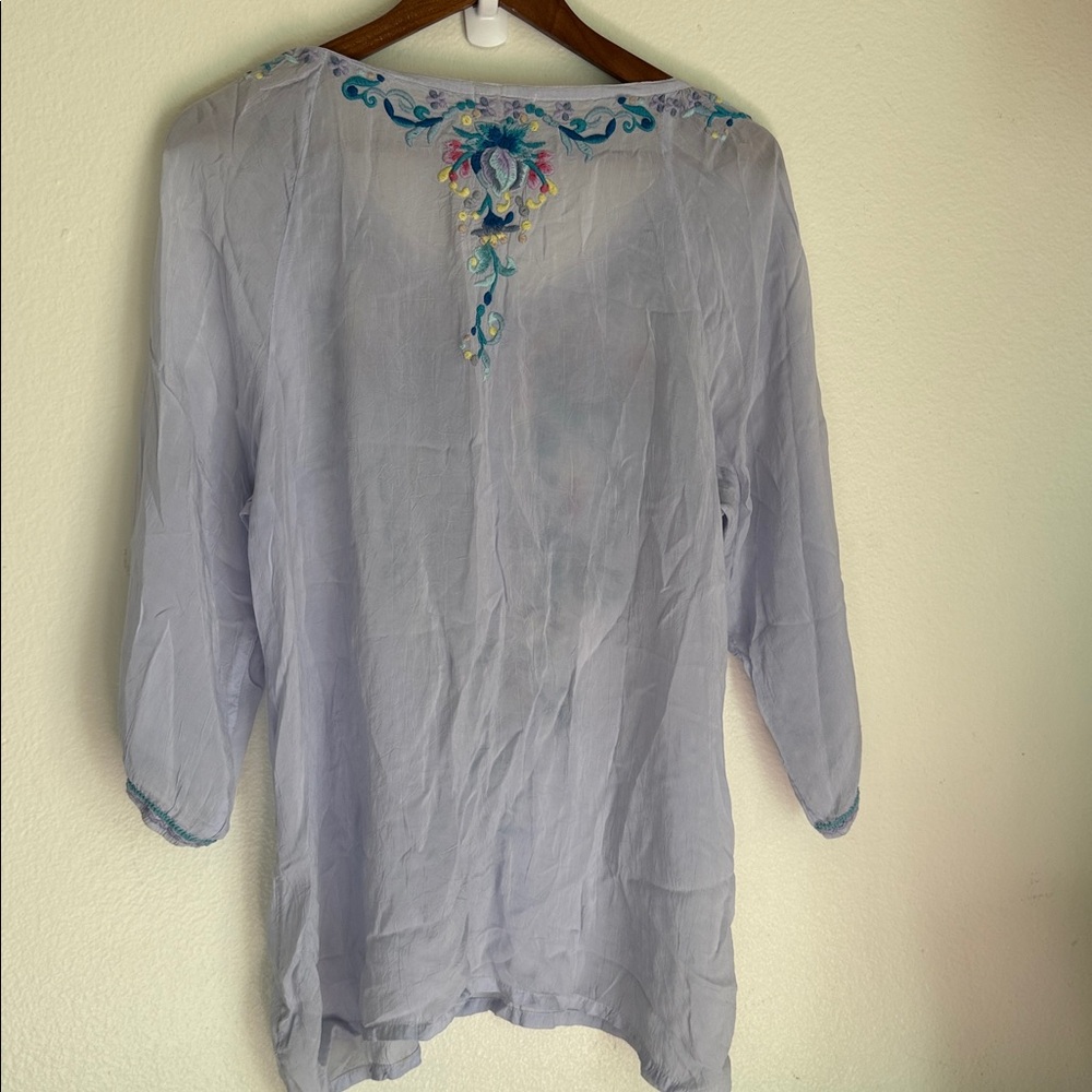 Johnny Was| Blue/ Lavender Embroidered Blouse - Picture 2 of 7